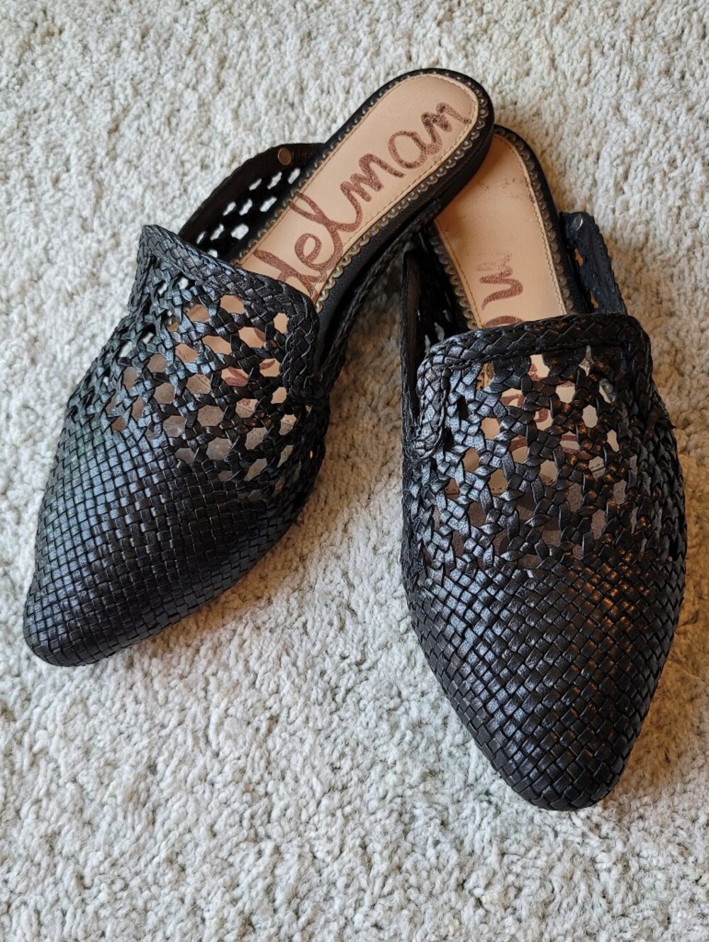 Sam Eldelman Stylish Black Woven Pointed-Toe Slip-On Mules Great Condition 9